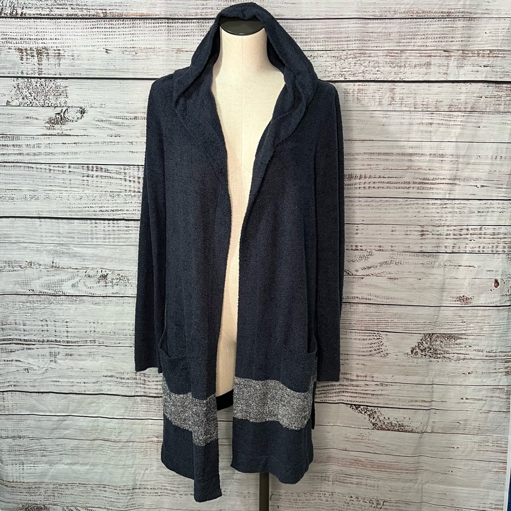 Barefoot Dreams Medium Hooded Open‎ Front Cardigan Sweater Navy Blue